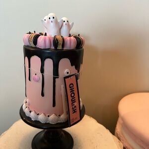 Ghoulish Halloween Resin Pink Cake with Ghosts & Macaroons